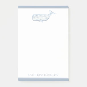 Coastal Watercolor Blue Whale Personalized Post-it Notes