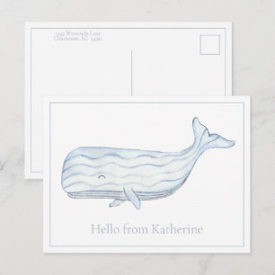 Coastal Watercolor Blue Whale Personalized Postcard