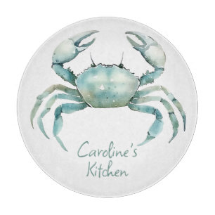 Coastal Watercolor Crab Personalized Cutting Board