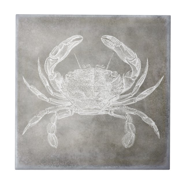Coastal Watercolor Crab Silver Pewter Neutral Tile (Front)