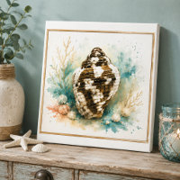 Coastal Watercolor Dove Shell Sea Glass Wall Art