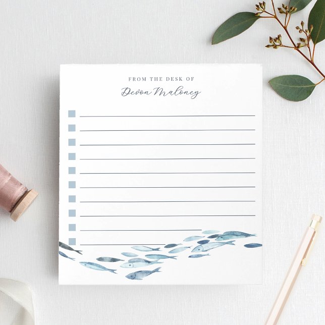 Coastal Watercolor Fish Personalized Lined To-Do Notepad (Creator Uploaded)