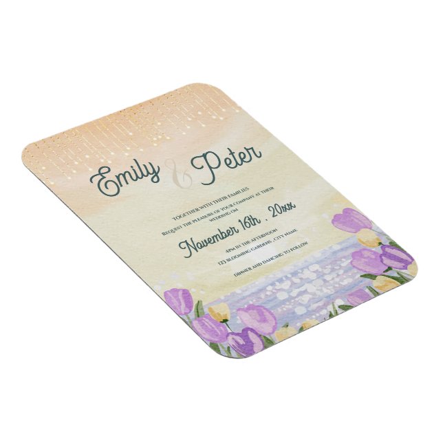 Coastal Watercolor Floral Wedding Invitation Magnet (Right Side)