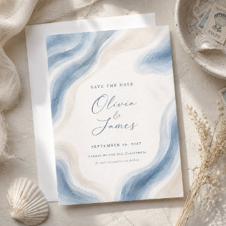 Coastal Watercolor Modern Wedding Save The Date