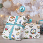 Coastal Watercolor Nautical Christmas White Wrapping Paper<br><div class="desc">This nautical Christmas design is full of sailing ships,  lighthouses,  anchors,  buoys,  ship’s wheels,  starfish and seashells,  all decorated with holiday greenery,  berries,  poinsettia and holly,  with a white background.</div>