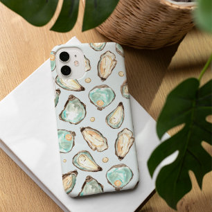 Coastal Watercolor Oyster & Pearl Pattern iPhone 16 Case