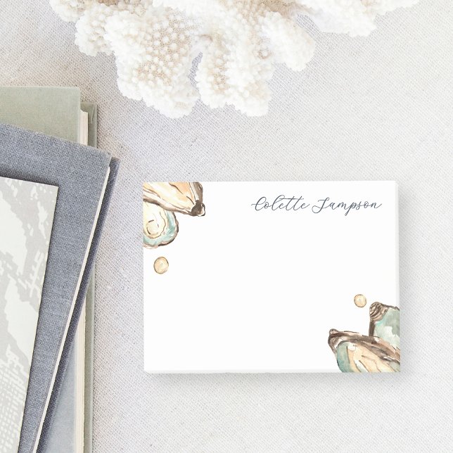 Coastal Watercolor Oyster Personalized Post-it Notes (Creator Uploaded)