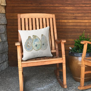 Coastal Watercolor Oyster Trio Throw Pillow