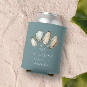 Coastal Watercolor Oyster Wedding Favour Can Cooler