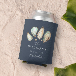 Coastal Watercolor Oyster Wedding Favour Can Cooler