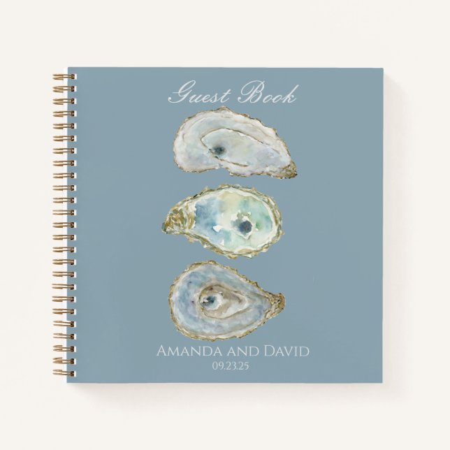 Coastal Watercolor Oyster Wedding Guest Book (Front)