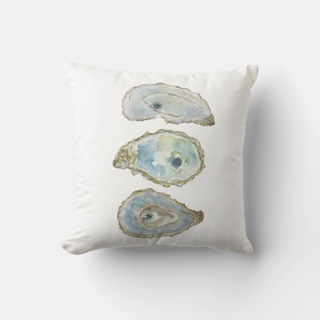 Coastal Watercolor Oysters- Vertical Design Throw Pillow (Front)