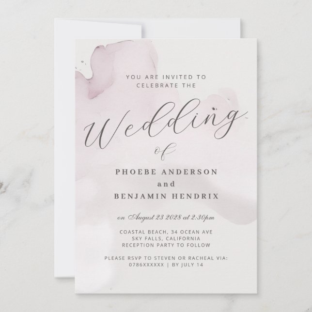 Coastal Watercolor Pink Elegant Wedding  Invitation (Front)