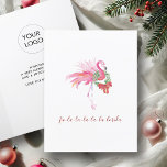 Coastal Watercolor Pink Flamingo Beach Christmas Holiday Card<br><div class="desc">Celebrate Christmas 2024 with a touch of the tropics! This folded business Christmas card with logo showcases a charming watercolor pink flamingo adorned with a festive wreath and bow. With the playful greeting "Fa-la-la-la-lorida" in modern brush script, it brings a unique Florida flair to the holiday season. The inside features...</div>