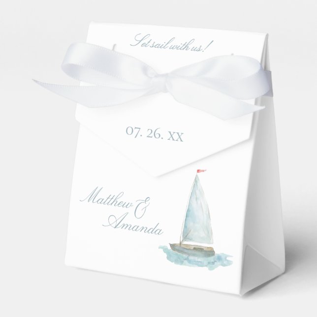 Coastal Watercolor Sailboat  Favor Box (Front Side)