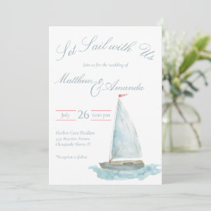Coastal Watercolor Sailboat  Invitation