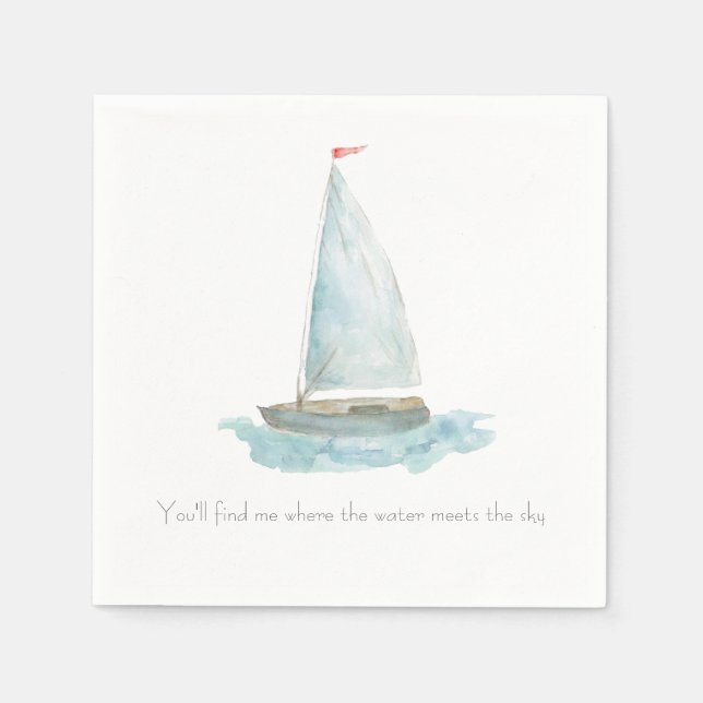 Coastal Watercolor Sailboat  Napkin (Front)