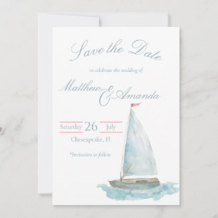 Coastal Watercolor Sailboat Save the Date Invitation