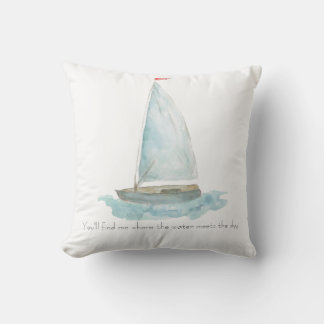 Coastal Watercolor Sailboat  Throw Pillow
