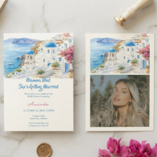 Coastal Watercolor Santorini Greece Bridal Shower Invitation
