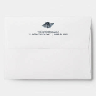 Coastal Watercolor Seashell Gold Coral Navy Blue Envelope