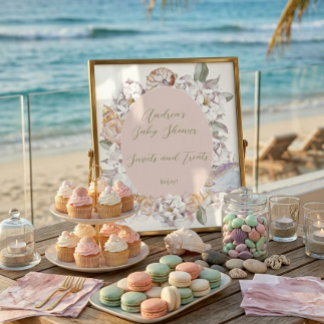 Coastal Watercolor Shells and Floral Baby Shower Poster