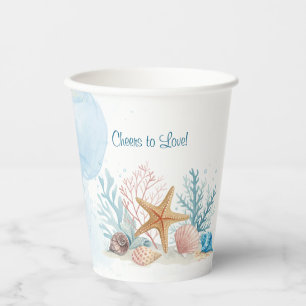 Coastal Watercolor Starfish & Coral Beach Wedding Paper Cups