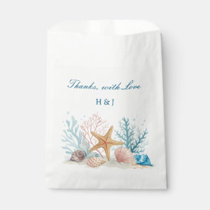 Coastal Watercolor Starfish & Shells Beach Wedding Favour Bag