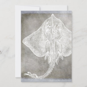 Coastal Watercolor Sting Ray Skate Pewter Neutral Invitation
