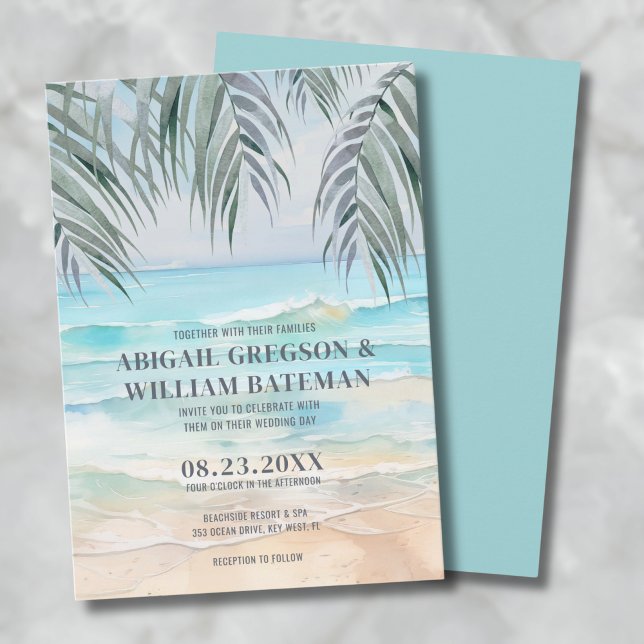 Coastal Watercolor Tropical Summer Beach Wedding Invitation (Coastal Watercolor Tropical Summer Beach Wedding Invitation)