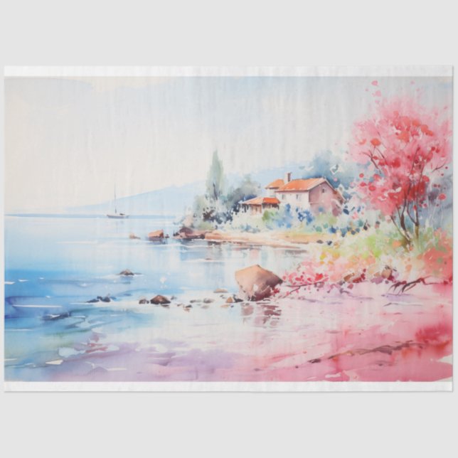 Coastal Watercolors Tissue Paper or Textiles (Front)