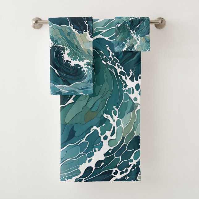 Coastal Waters Abstract Bath Towel Set (Insitu)