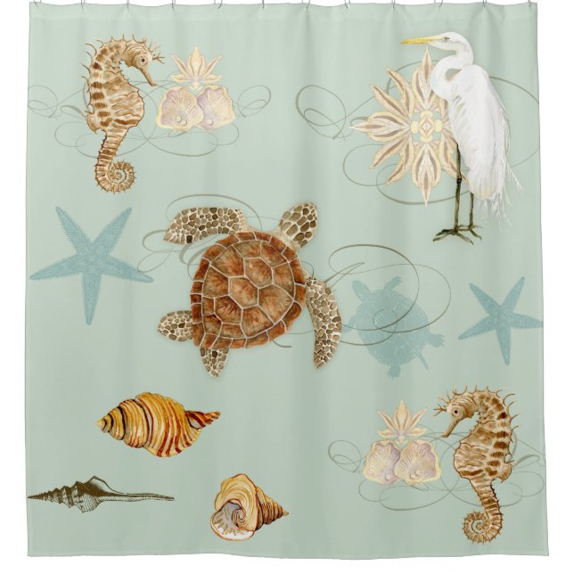 Coastal Waterways Egret Seahorse Sea Turtle Shells (Front)
