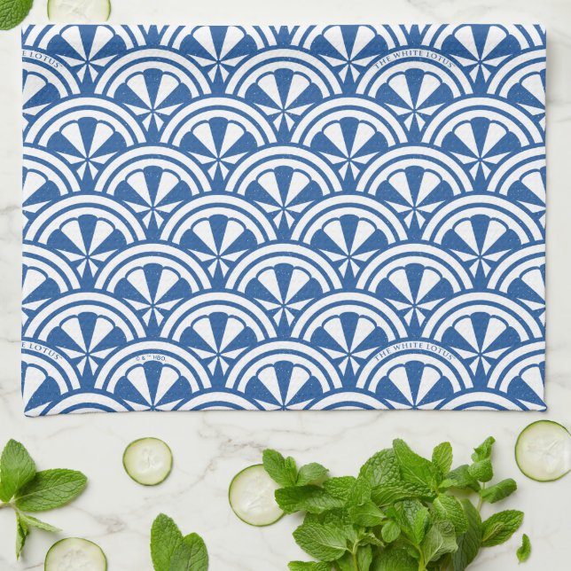 Coastal Waves Pattern - The White Lotus Kitchen Towel (Folded)