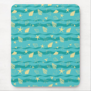 Coastal Waves & Seashell Pattern Mouse Pad