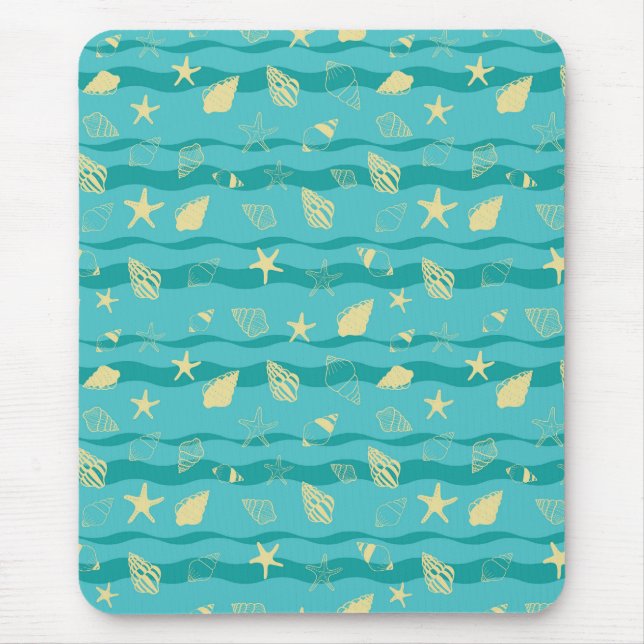 Coastal Waves & Seashell Pattern Mouse Pad (Front)