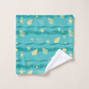 Coastal Waves & Seashell Pattern Wash Cloth