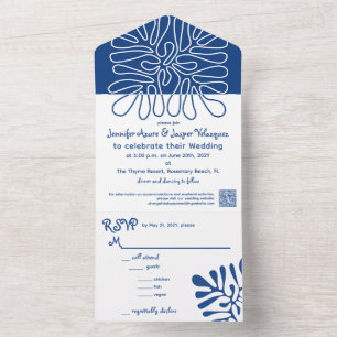 Coastal Wedding Abstract Artistic Blue  All In One Invitation