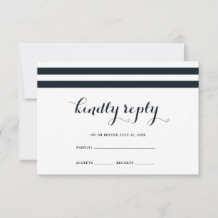 Coastal Wedding Blue and White Stripes RSVP Card