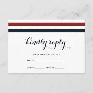 Coastal Wedding Blue Red and White RSVP Card