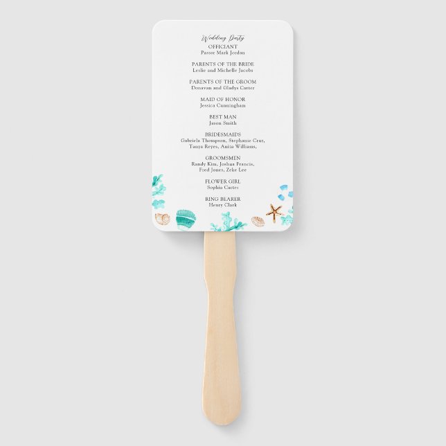 Coastal Wedding Ceremony Program Beach Tropical Hand Fan (Back)