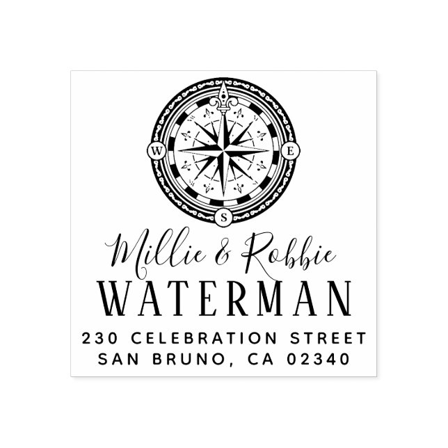 Coastal Wedding Compass Nautical Return Address Rubber Stamp (Imprint)