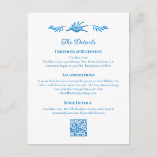 Coastal Wedding Details Seashell Blue and White Enclosure Card
