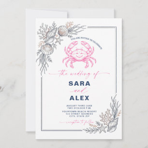 Coastal Wedding Invitation Crab Line Art