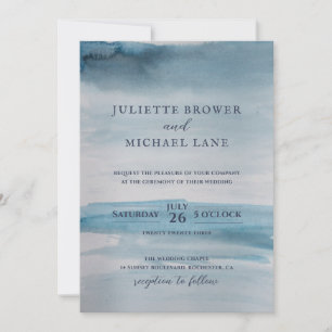 Coastal Wedding Invitation, Ocean Blue Watercolor Invitation