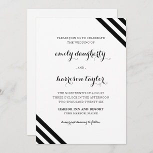 Coastal Wedding Nautical Stripes Black and White Invitation
