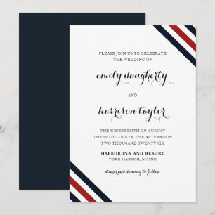 Coastal Wedding Nautical Stripes Red White Blue Invitation