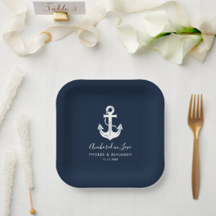 Coastal Wedding Party Personalized Couple Name Paper Plate