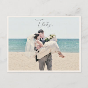 Coastal wedding photo thank you postcard