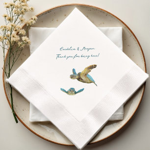 Coastal Wedding Sea Turtles Thank You Napkin